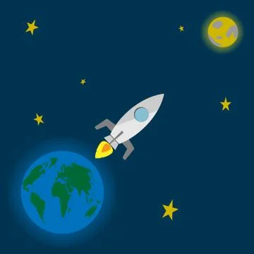 Rocket launch to the moon Stock Illustration