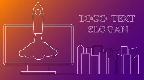 Rocket launch, new startup business. Launching a rocket from a computer 스톡 일러스트