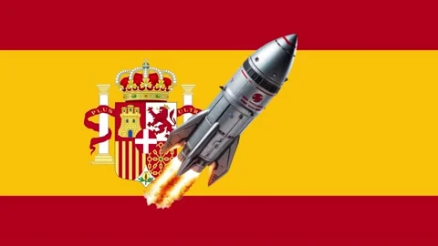 Rocket Launch Over Spanish Flag. Space Exploration and National Pride in Action. Stock Footage 340331697