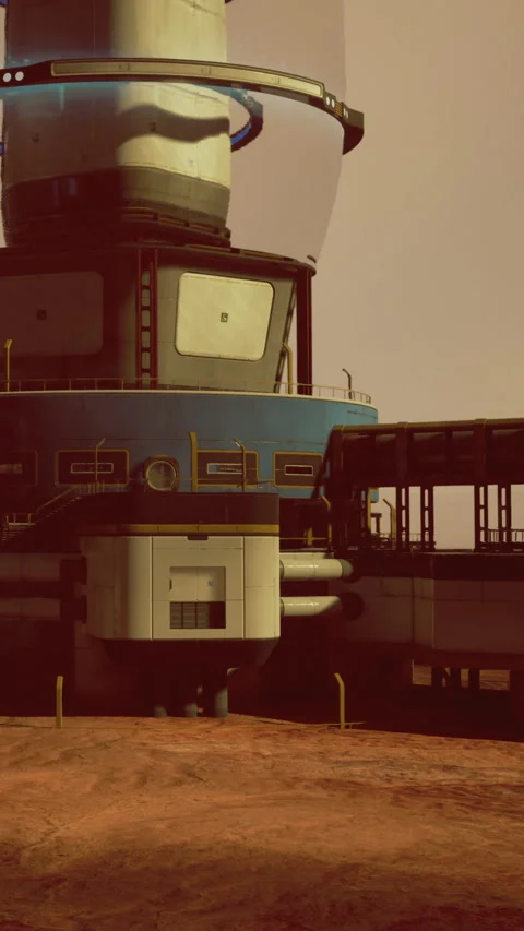 Rocket launch pad on a planet with structures and equipment Stock Footage 332222131
