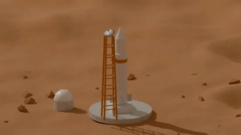 Rocket launch pad service tower mars base loop 3D animation seamless loop Stock Footage 341085602