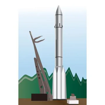 The rocket is on the launch pad. Vector illustration. Stock Illustration