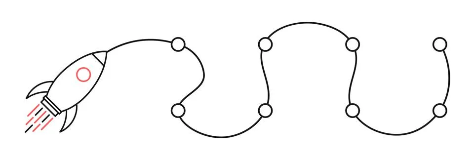 Rocket launch pathway illustrating curved trajectory of a space mission on .. Stock Illustration