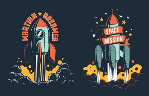 Rocket launch retro emblem Stock-Illustration