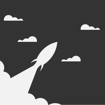 Rocket launch, rocket ship soar up into the sky through the clouds and go hea Stock Illustration