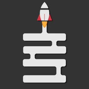 Rocket launch, rocket ship soar up into the sky through the clouds and go hea Stock Illustration