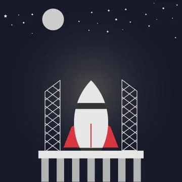 Rocket launch, rocket ship soar up into the sky through the clouds and go hea Stock Illustration