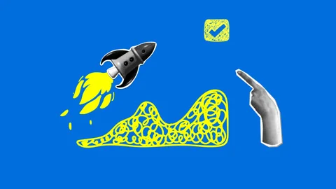 Rocket launch, sales chart, halftone pointing hand. Marketing analytics Stock Footage 330608770