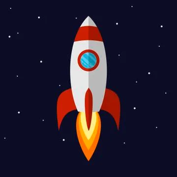 Rocket launch, ship flies into the space. Concept of new business project start Stock Illustration