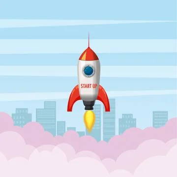 Rocket launch, ship, start up, sity, vector, illustration concept of business Stock Illustration