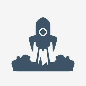 Rocket launch simple silhouette icon on white Stock Illustration