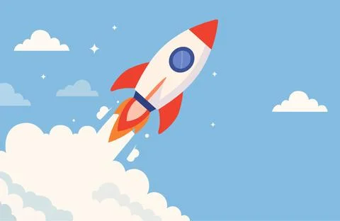 Rocket Launch into Sky Startup Rocket Flying Up Business Growth Stock Illustration