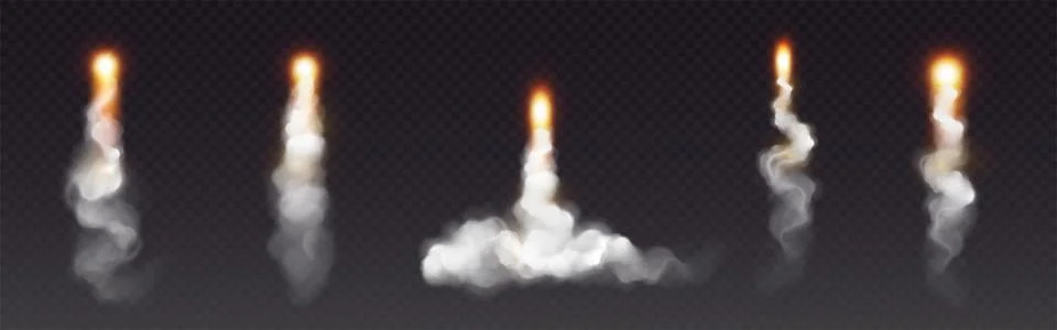 Rocket launch smoke effects with flame trails Illustrazione stock
