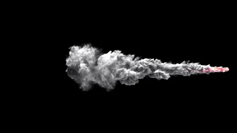 Rocket launch smoke trail with embers on black background motion design Stock Footage 327568923