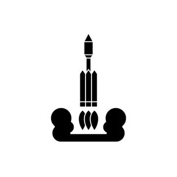 Rocket launch into space black icon, vector sign on isolated background. Rocket Stock Illustration