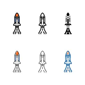 Rocket launch space exploration color multipack icon vector 스톡 일러스트