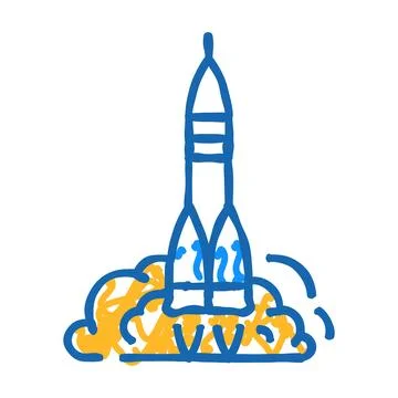 Rocket launch space exploration icon doodle illustration Stock Illustration