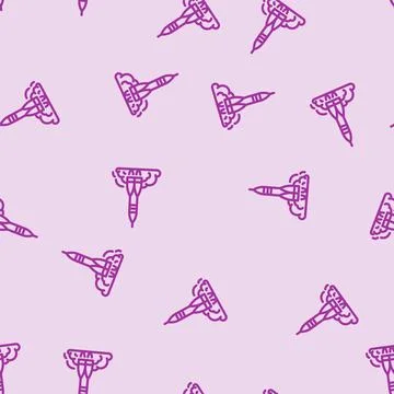 Rocket launch space exploration line vector seamless pattern Stock Illustration