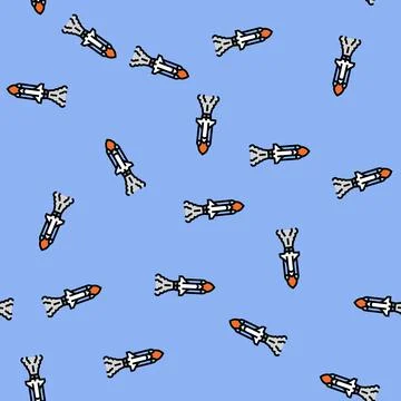 Rocket launch space exploration vector seamless pattern Stock Illustration