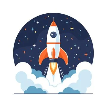 Rocket launch into space, flat vector illustration Stock-Illustration