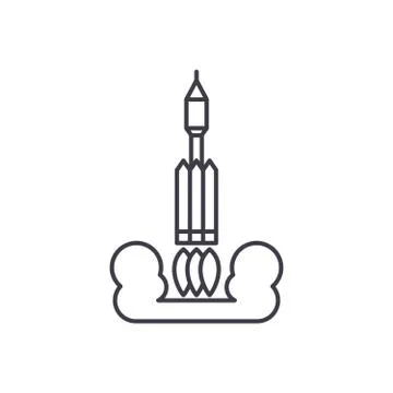 Rocket launch into space line icon concept. Rocket launch into space vector 스톡 일러스트