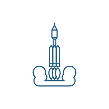 Rocket launch into space line icon concept. Rocket launch into space flat vector 스톡 일러스트