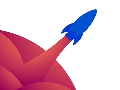 Rocket launch into space. Space rocket takeoff isolated on white background.  Stock Illustration