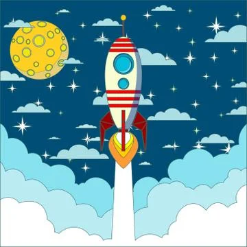 Rocket launch in space vector background Stock Illustration