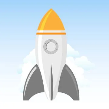 Rocket launch - spacecraft in clouds, rocket start Stock Illustration