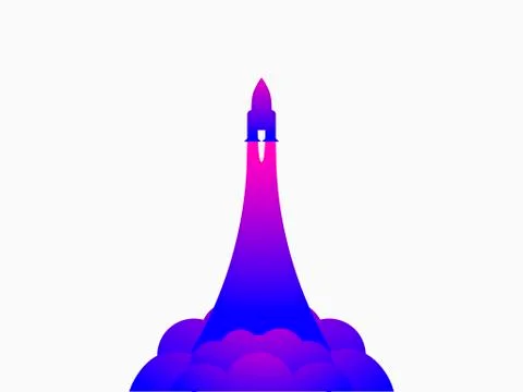 Rocket launch, spacecraft flying into space. Modern trend futurism and gradie Stock Illustration