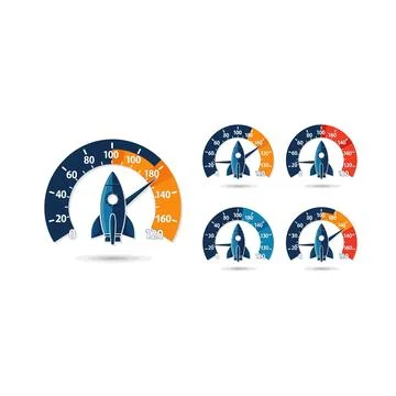 Rocket launch speedometer performance gauge illustration set Illustrazione stock