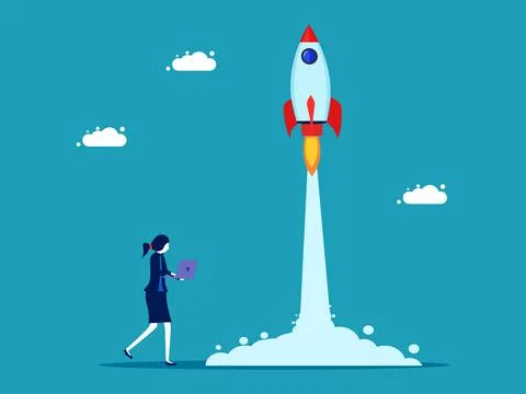 Rocket launch. Start a business. Rockets fly into the sky. business and inves Ilustración de archivo