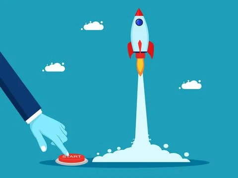 Rocket launch. Start a business. Rockets fly into the sky. business and inves Stock Illustration