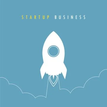 Rocket launch start up concept outline drawing Illustrazione stock
