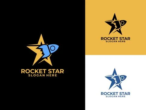 Rocket Launch with Start Logo design icon. Luxury Rocket Star logo design v.. Stock Illustration