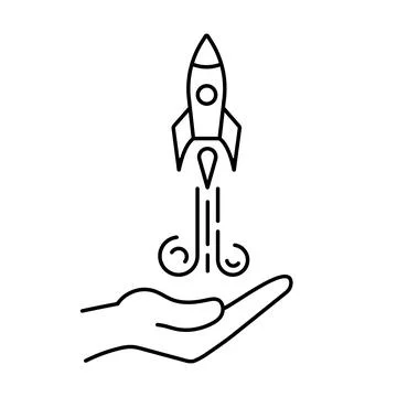 Rocket launch. Startup concept icon design in linear style. Stock Illustration