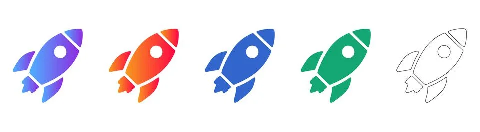 Rocket launch startup growth flat icon set Illustrazione stock