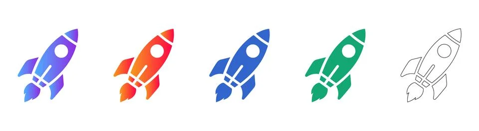 Rocket Launch Startup Growth Icons 스톡 일러스트