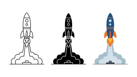 Rocket launch startup icon set Illustrazione stock