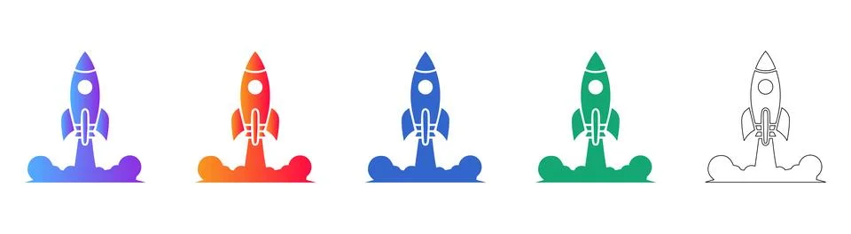 Rocket Launch Startup Icon Set Illustration