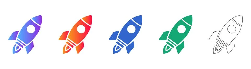 Rocket Launch Startup Icon Set Illustration