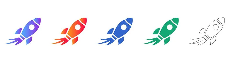 Rocket Launch Startup Icons Set 库存插图