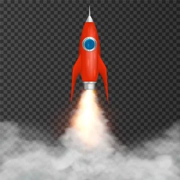 Rocket launch take off. Digital rocket isolated on transparent background. Ve Stock Illustration