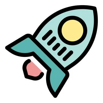 Rocket launch taking off, leaving fire trail, simple icon design Stockillustratie