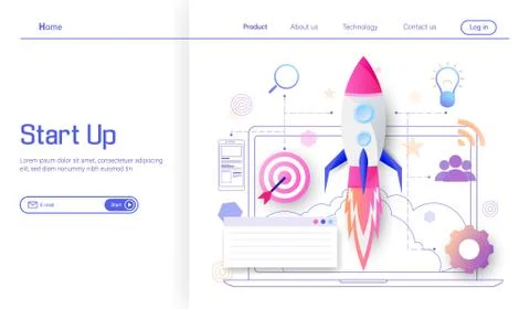 Rocket launch to target for success and income business modern flat design Stock Illustration