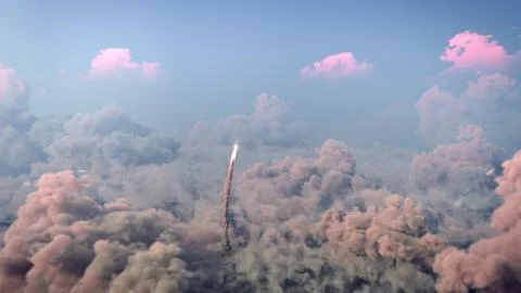Rocket Launch through the clouds, Starship rocket to the mars. 4k animation Stock Illustration