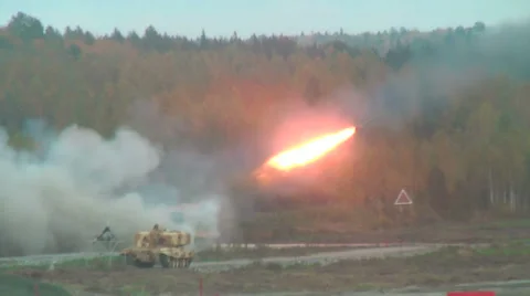 Rocket launch by TOS-1A system Stock Footage 40297654