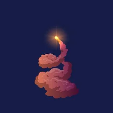 Rocket launch trail vector with brown smoke and fire on blue isolated backgro Stock Illustration
