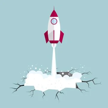 Rocket launch from trap.Isolated on blue background. Illustrazione stock