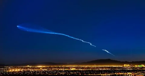 Rocket launch with “twilight phenomenon” over Las Vegas. Stock Photos